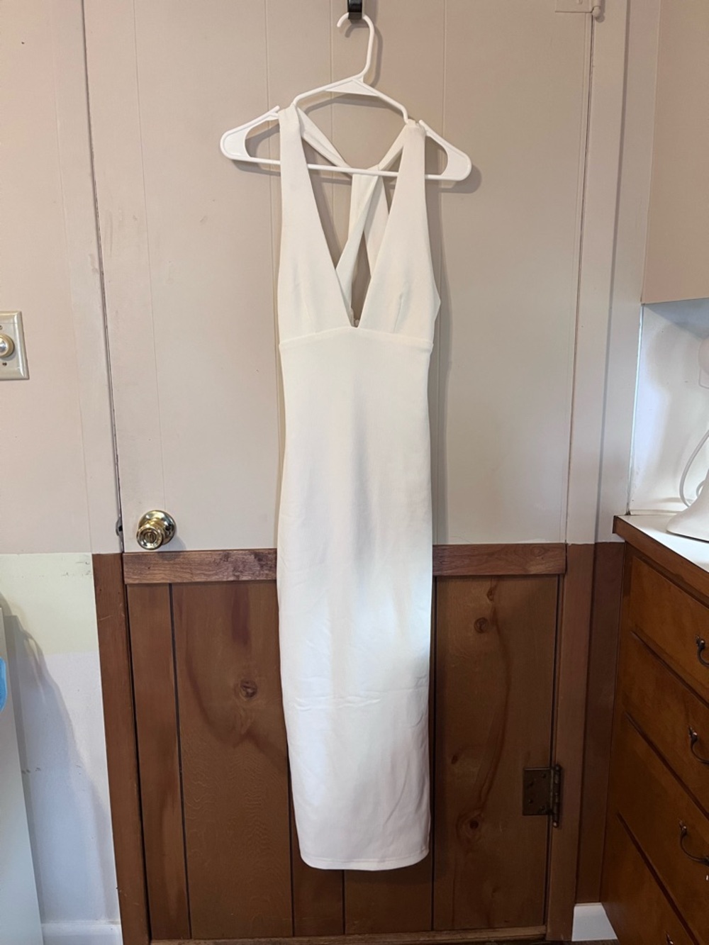 Hello Molly White V-Neck Dress with Strappy Back